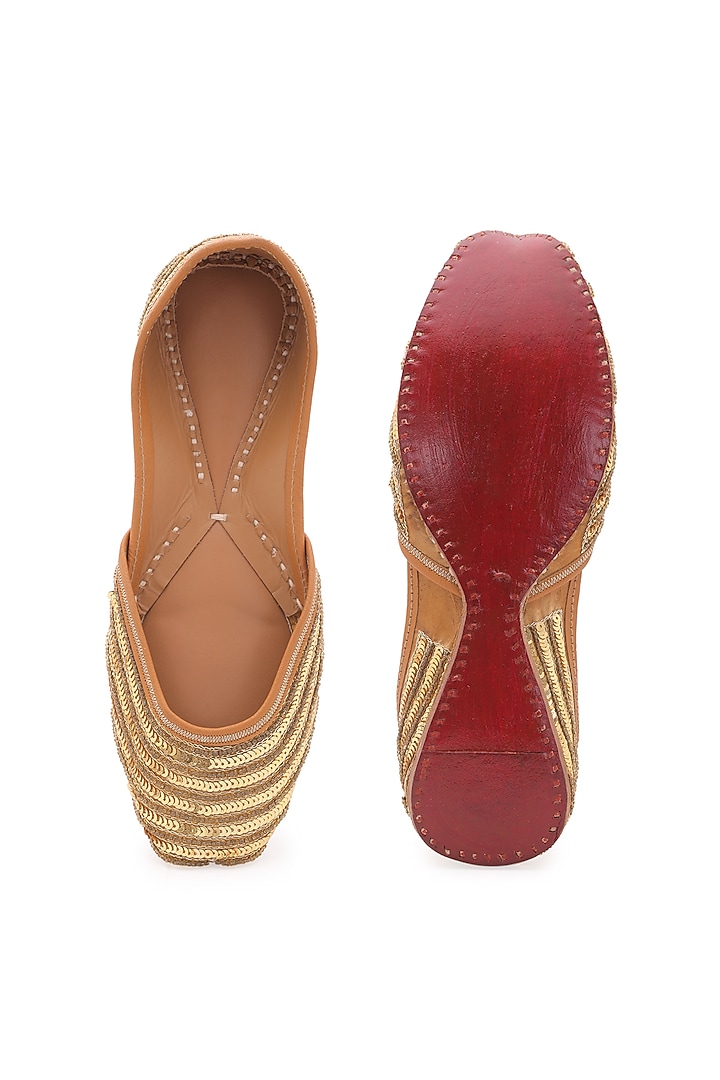 Gold Sequins Embellished Juttis by 5 Elements at Pernia's Pop Up Shop
