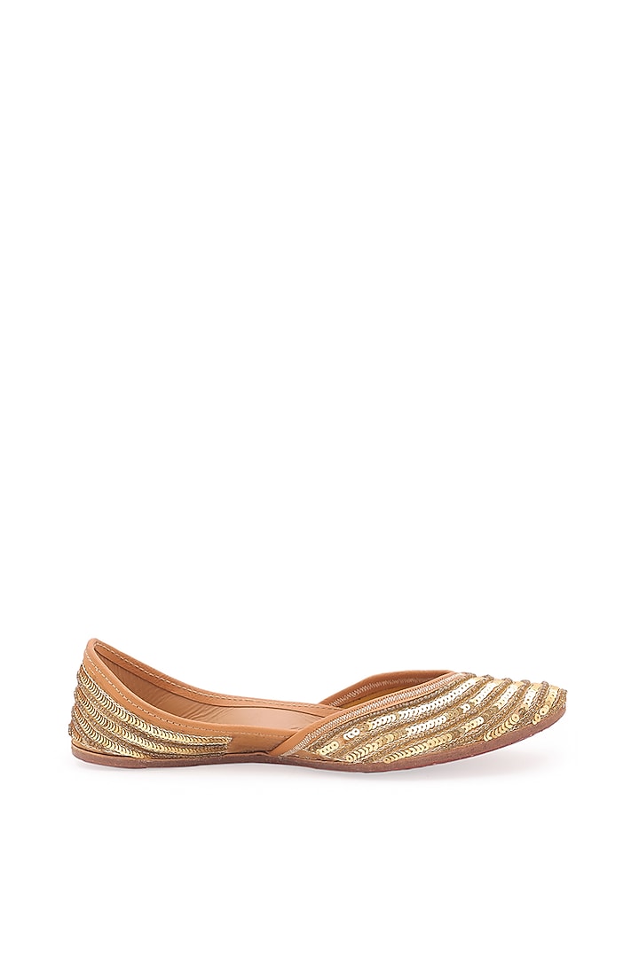 Gold Sequins Embellished Juttis by 5 Elements at Pernia's Pop Up Shop