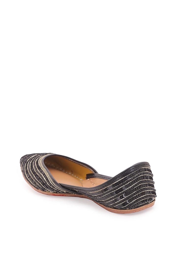 Black Sequins Embellished Juttis by 5 Elements at Pernia's Pop Up Shop