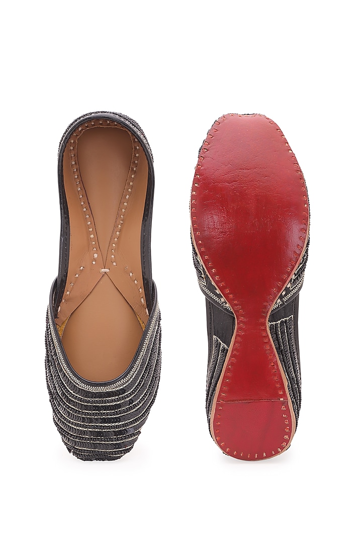 Black Sequins Embellished Juttis by 5 Elements at Pernia's Pop Up Shop