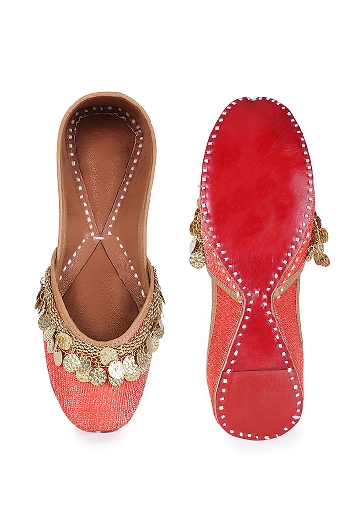 Red Embellished Handcrafted Juttis by 5 Elements