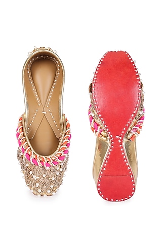 Gold Thread Embellished Juttis by 5 Elements