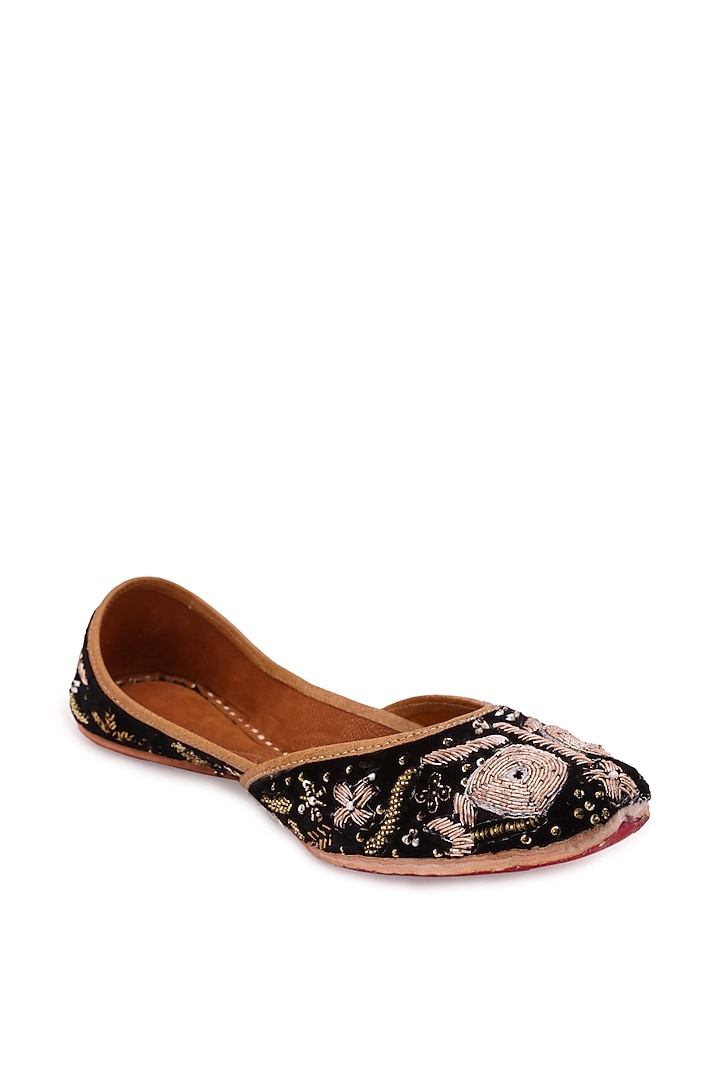 Black Dabka Embellished Juttis by 5 Elements at Pernia's Pop Up Shop