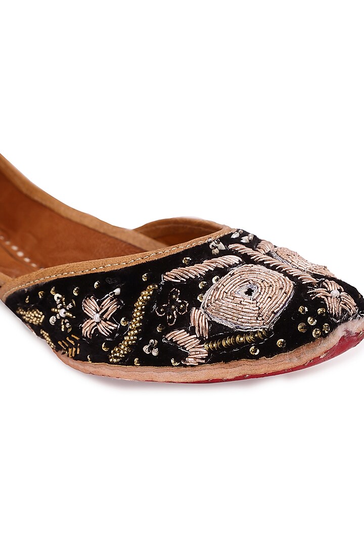 Black Dabka Embellished Juttis by 5 Elements at Pernia's Pop Up Shop
