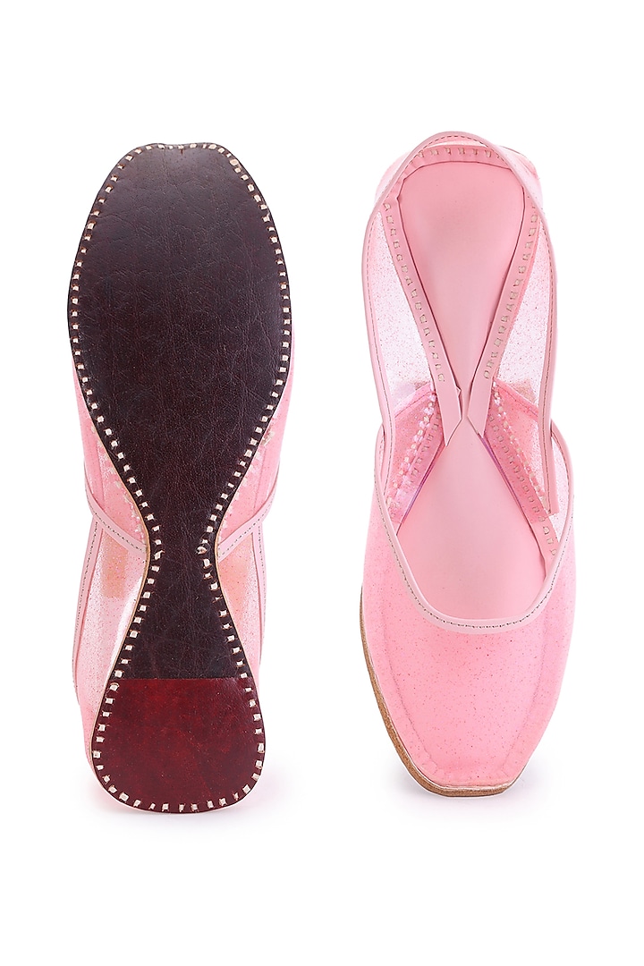 Pink Leatherette Juttis by 5 Elements at Pernia's Pop Up Shop