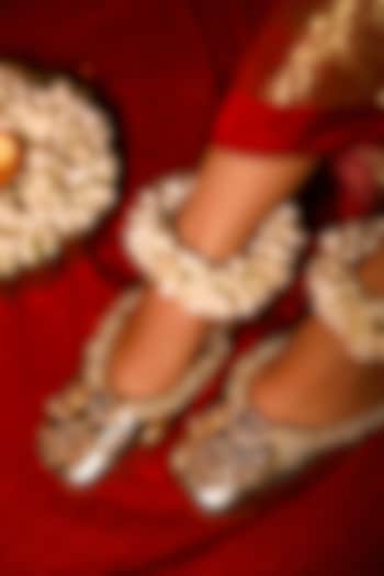 Gold Leatherette Ghungroo Embroidered Mule Heels by 5 Elements at Pernia's Pop Up Shop