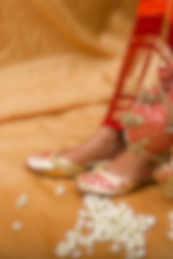 Gold Leatherette Gota Embroidered Juttis by 5 Elements at Pernia's Pop Up Shop