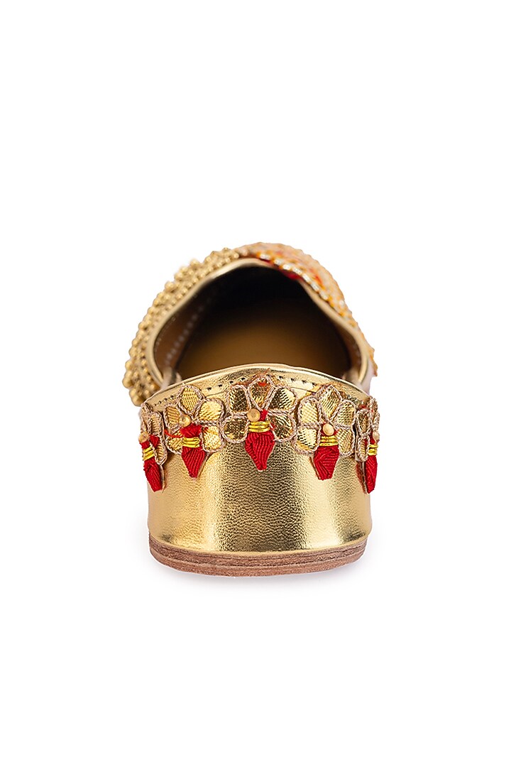 Gold Leatherette Gota Embroidered Juttis by 5 Elements at Pernia's Pop Up Shop