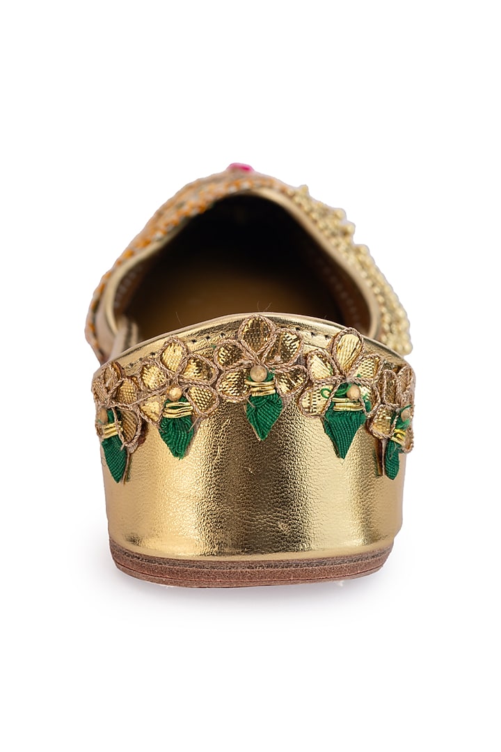 Gold Leatherette Gota Embroidered Juttis by 5 Elements at Pernia's Pop Up Shop