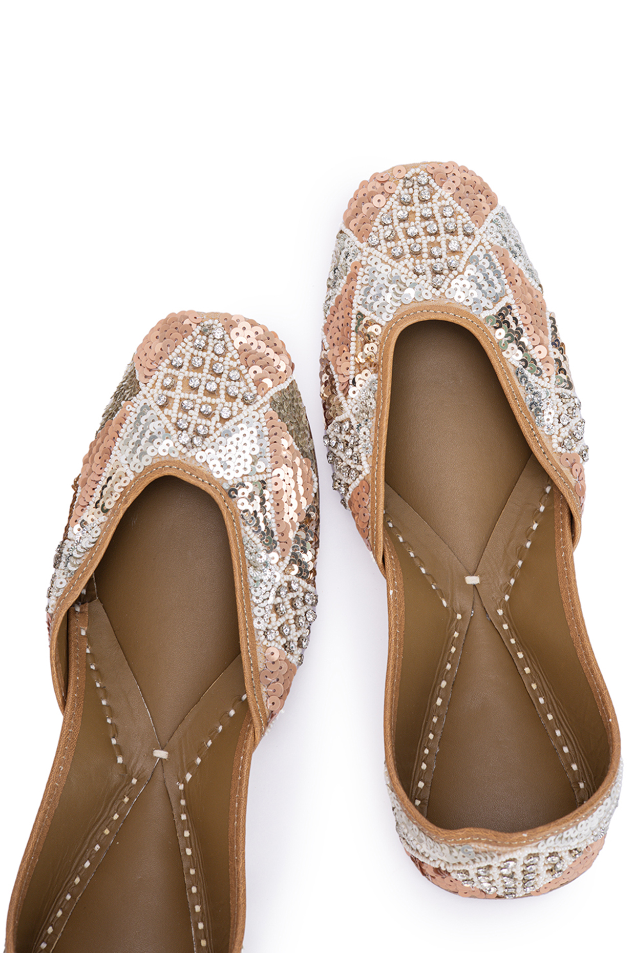 Gold & Silver Leatherette Sequins Embroidered Juttis by 5 Elements at Pernia's Pop Up Shop