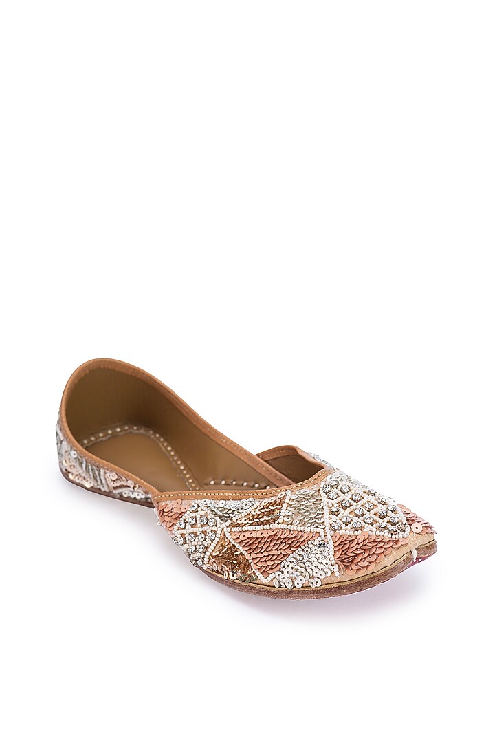 Gold & Silver Leatherette Sequins Embroidered Juttis by 5 Elements at Pernia's Pop Up Shop