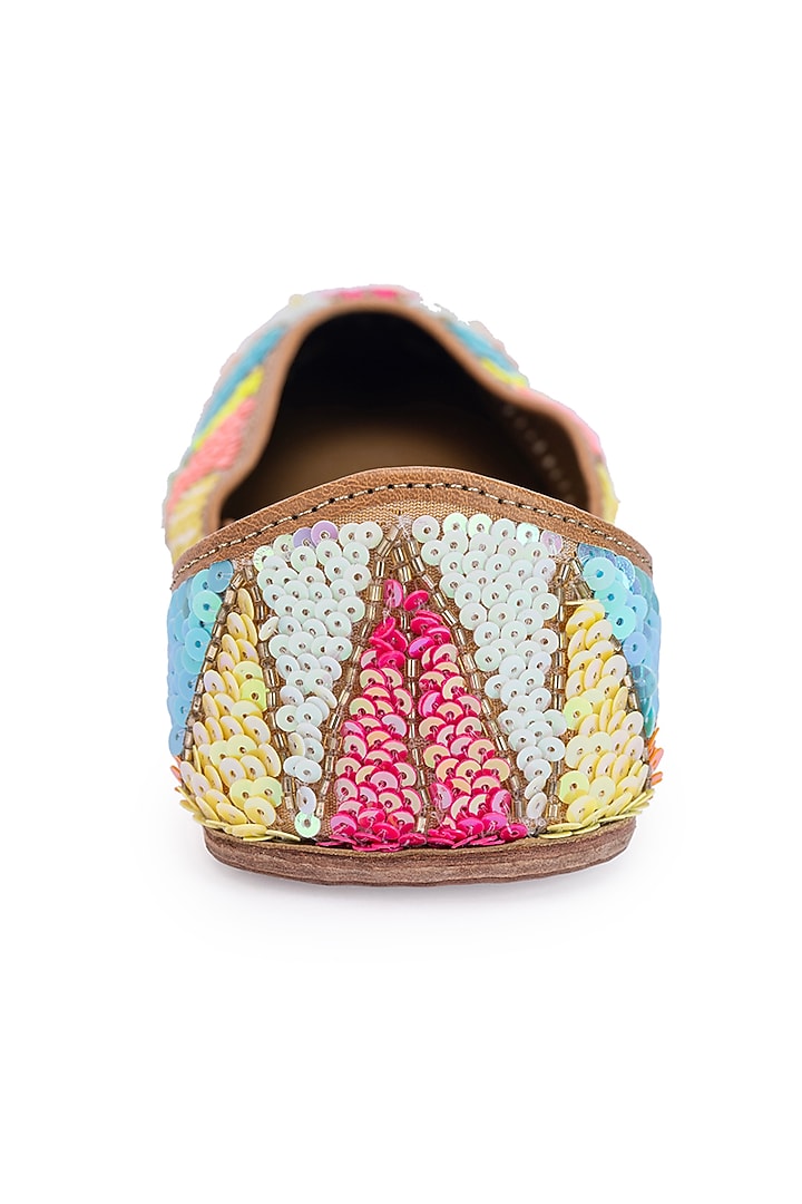 Multi-Colored Leatherette Sequins Embroidered Juttis by 5 Elements at Pernia's Pop Up Shop