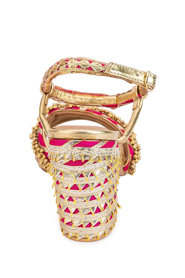 Gold Leatherette Sequins Embroidered Heels by 5 Elements at Pernia's Pop Up Shop