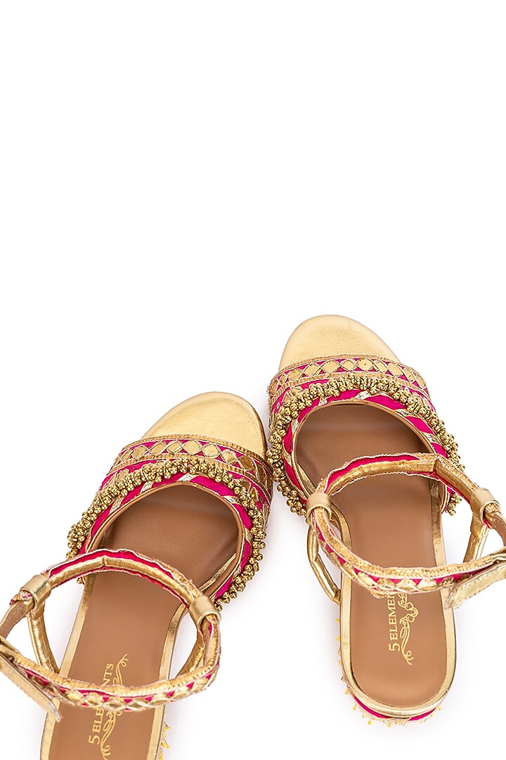 Gold Leatherette Sequins Embroidered Heels by 5 Elements at Pernia's Pop Up Shop