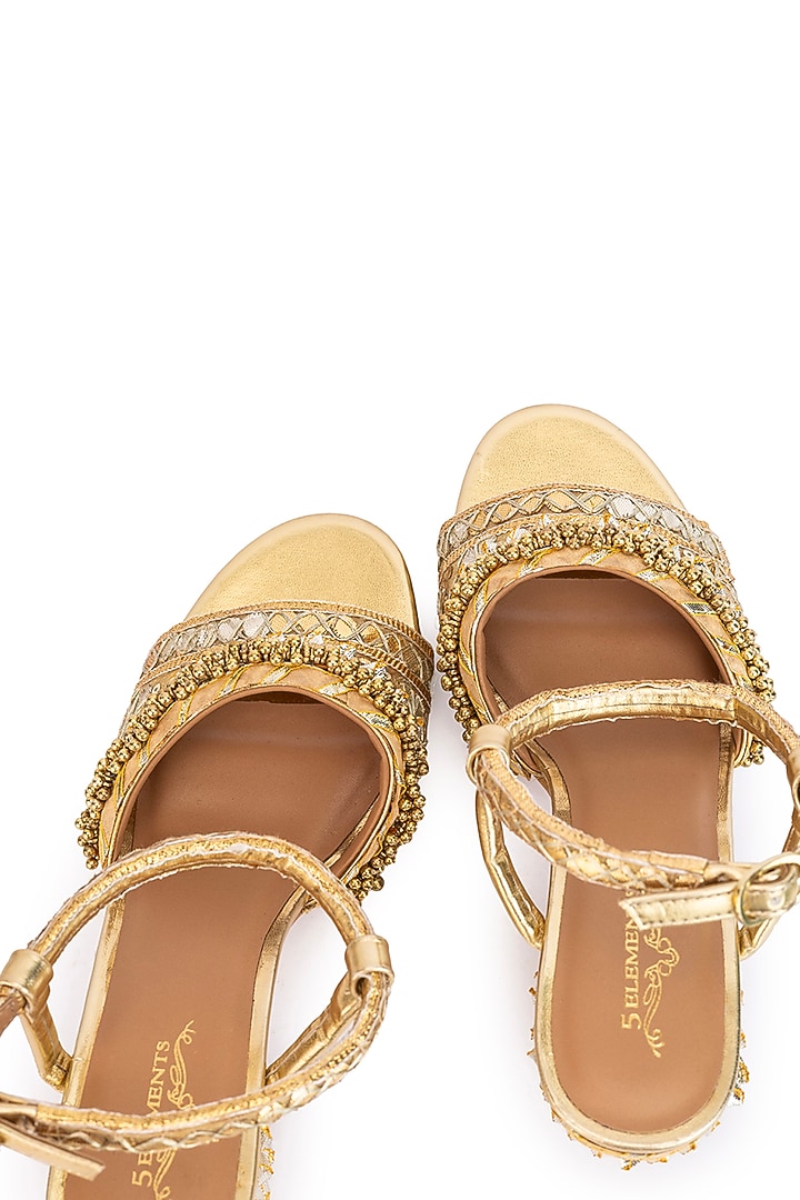 Gold Leatherette Sequins Embroidered Heels by 5 Elements at Pernia's Pop Up Shop