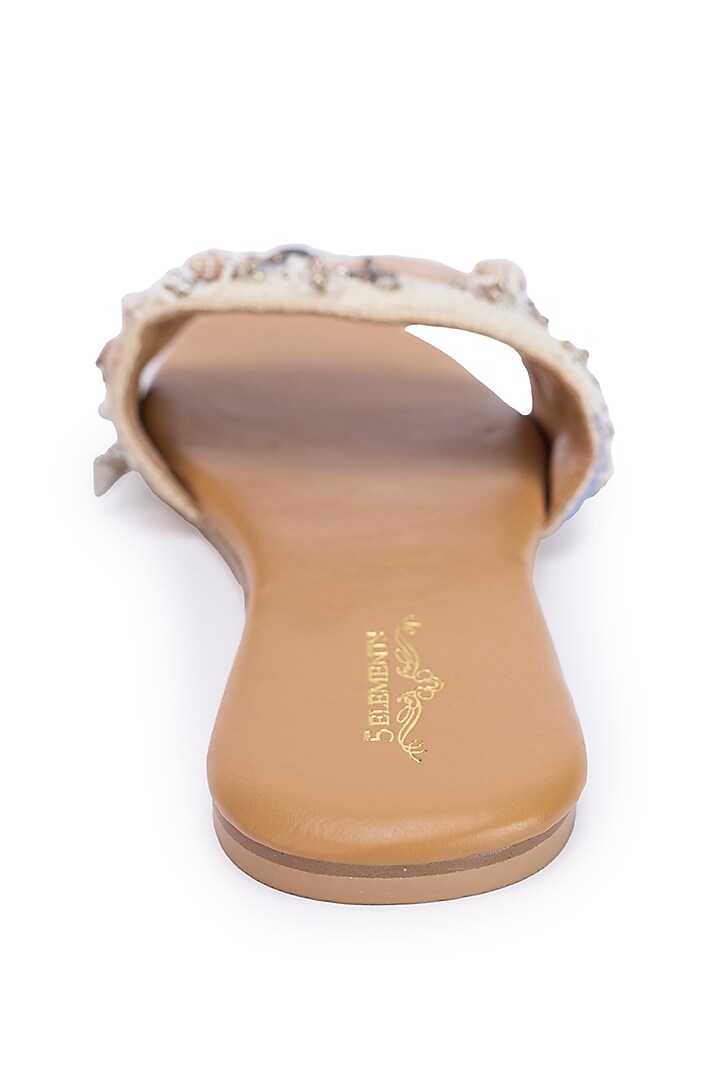 Brown Leatherette Pearl Embellished Flats by 5 Elements at Pernia's Pop Up Shop