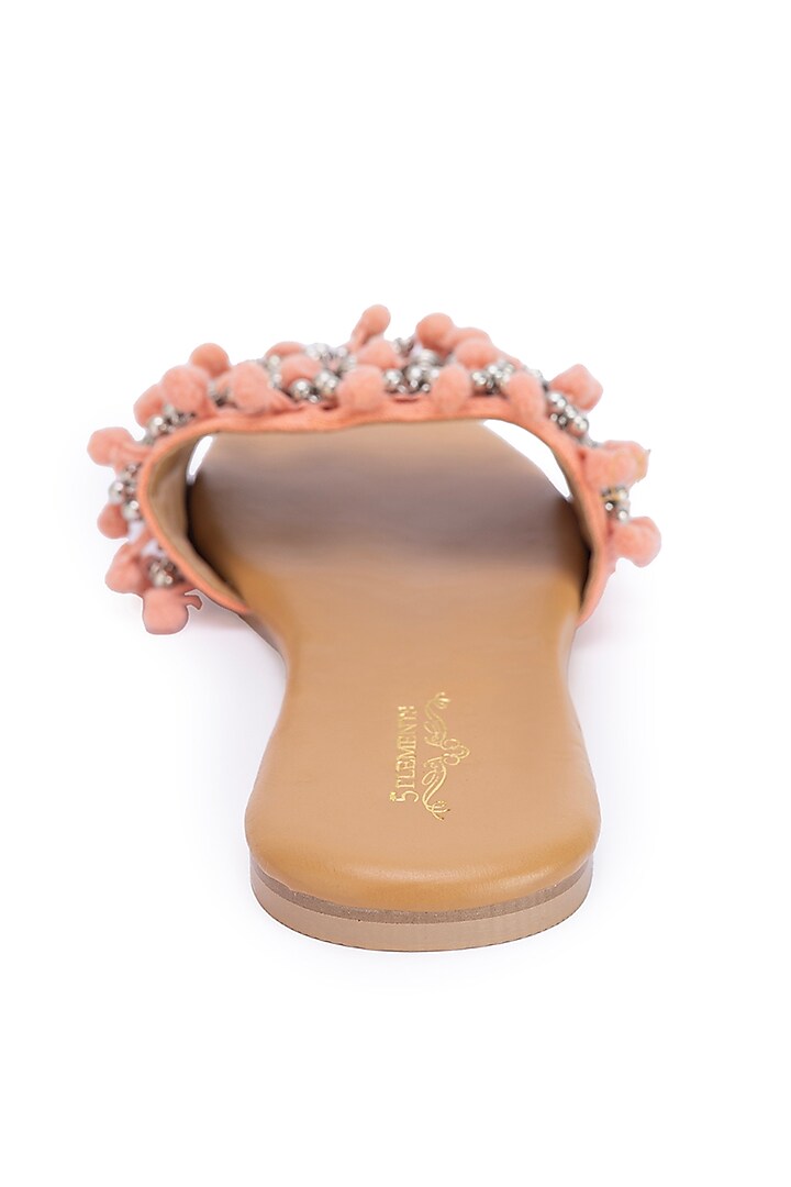 Brown Leatherette Pearl Embellished Flats by 5 Elements at Pernia's Pop Up Shop