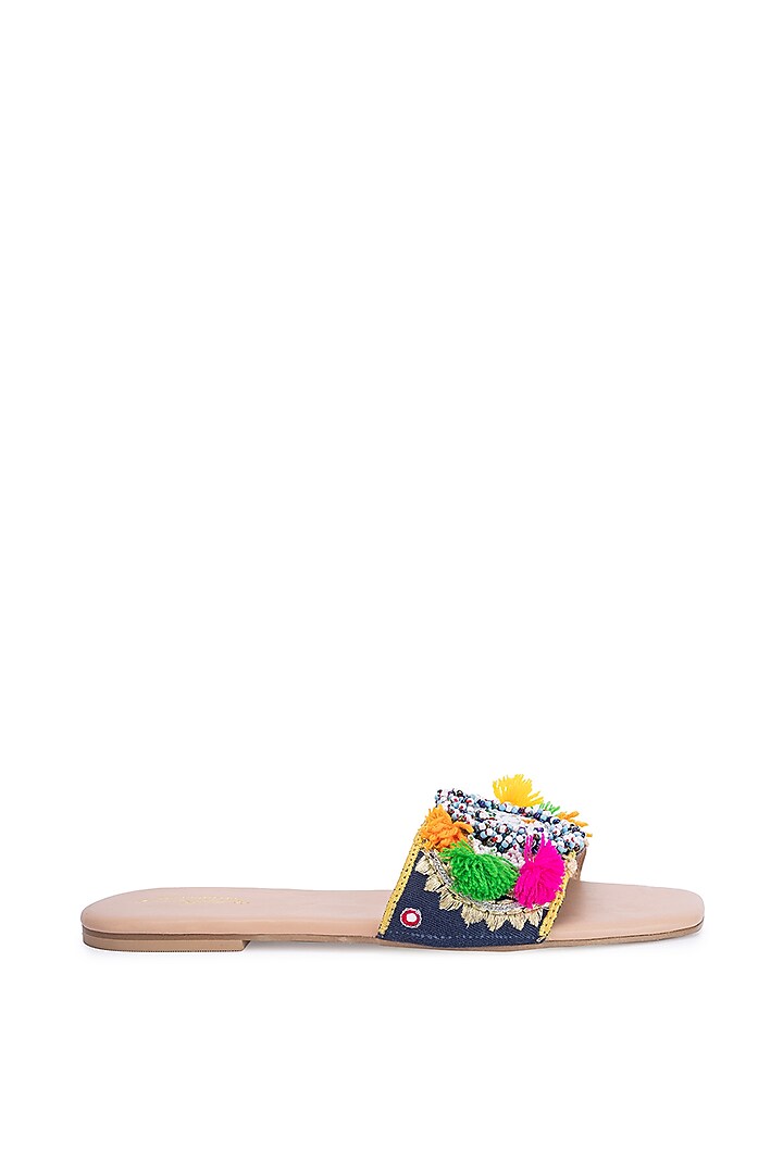 Multi-Colored Leatherette Pearl Embellished Flats by 5 Elements at Pernia's Pop Up Shop