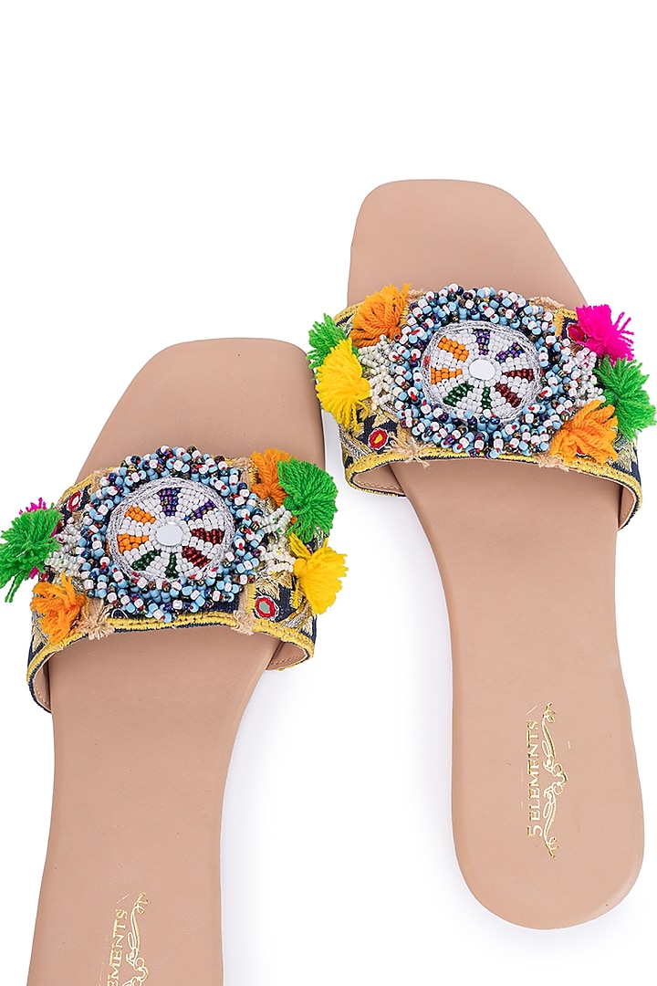 Multi-Colored Leatherette Pearl Embellished Flats by 5 Elements at Pernia's Pop Up Shop