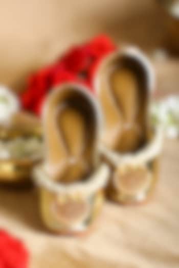 Gold Leatherette Pearl Embroidered Juttis by 5 Elements at Pernia's Pop Up Shop