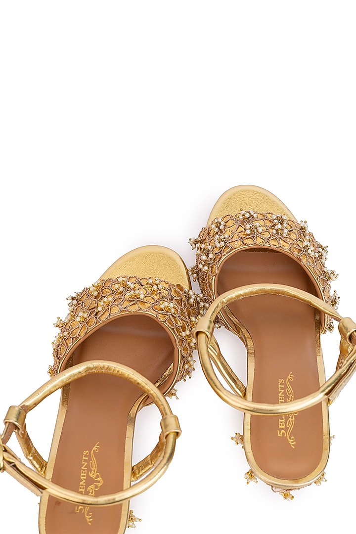 Gold Leatherette Sequins Embroidered Heels by 5 Elements at Pernia's Pop Up Shop