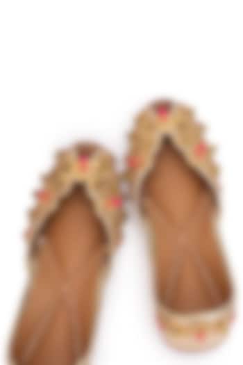 Gold Leatherette Gota Work Juttis by 5 Elements at Pernia's Pop Up Shop