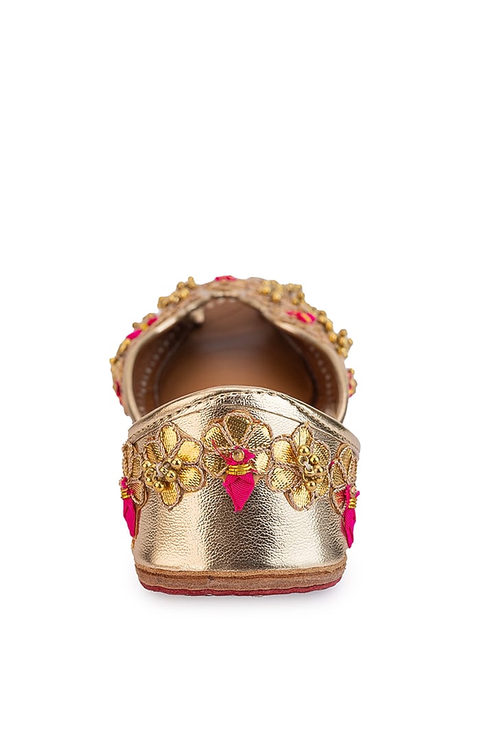 Gold Leatherette Gota Work Juttis by 5 Elements at Pernia's Pop Up Shop