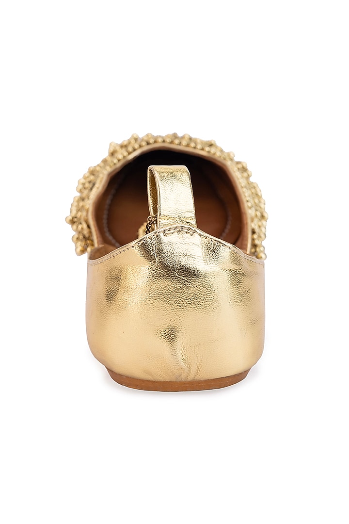 Gold Leatherette Ghungroo Embroidered Juttis by 5 Elements at Pernia's Pop Up Shop