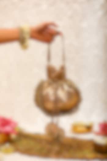 Brown Brocade Ghungroo Embroidered Potli Bag by 5 Elements at Pernia's Pop Up Shop