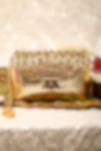 Gold Brocade Floral Embroidered Hand Bag by 5 Elements at Pernia's Pop Up Shop