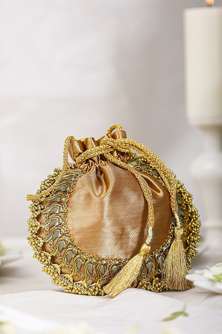 Beige Brocade Potli Bag by 5 Elements at Pernia's Pop Up Shop
