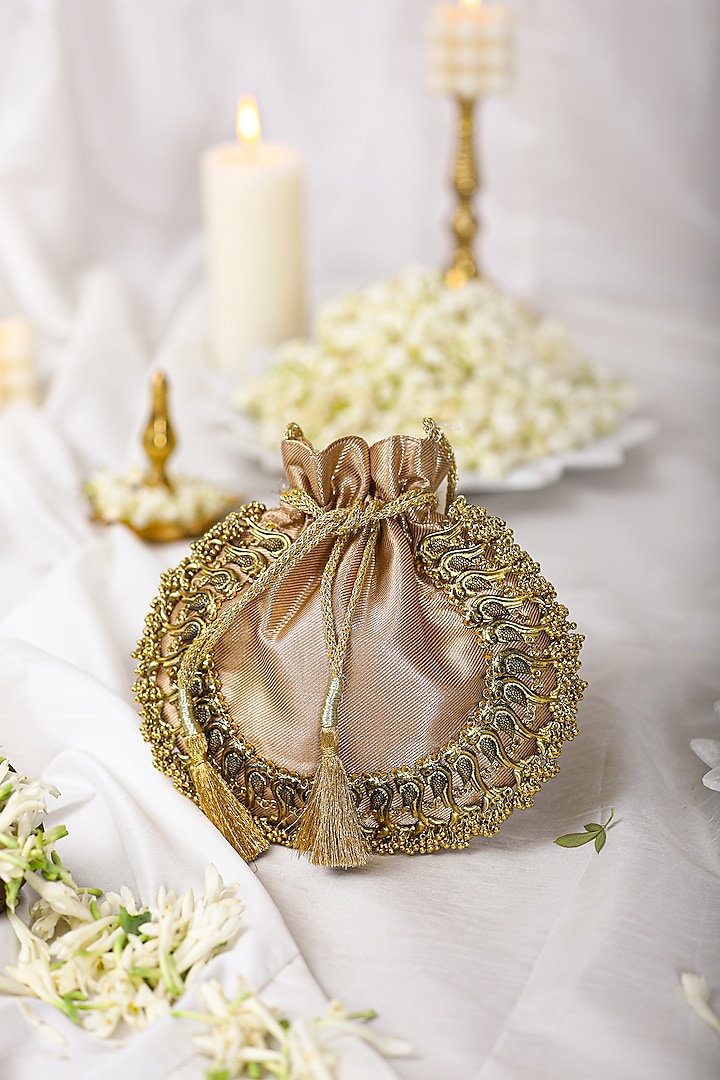 Gold Brocade Potli Bag by 5 Elements at Pernia's Pop Up Shop