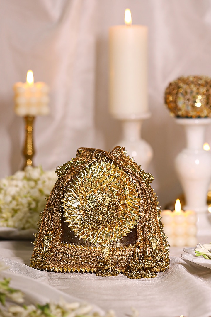 Gold Brocade Gota Embroidered Potli Bag by 5 Elements at Pernia's Pop Up Shop