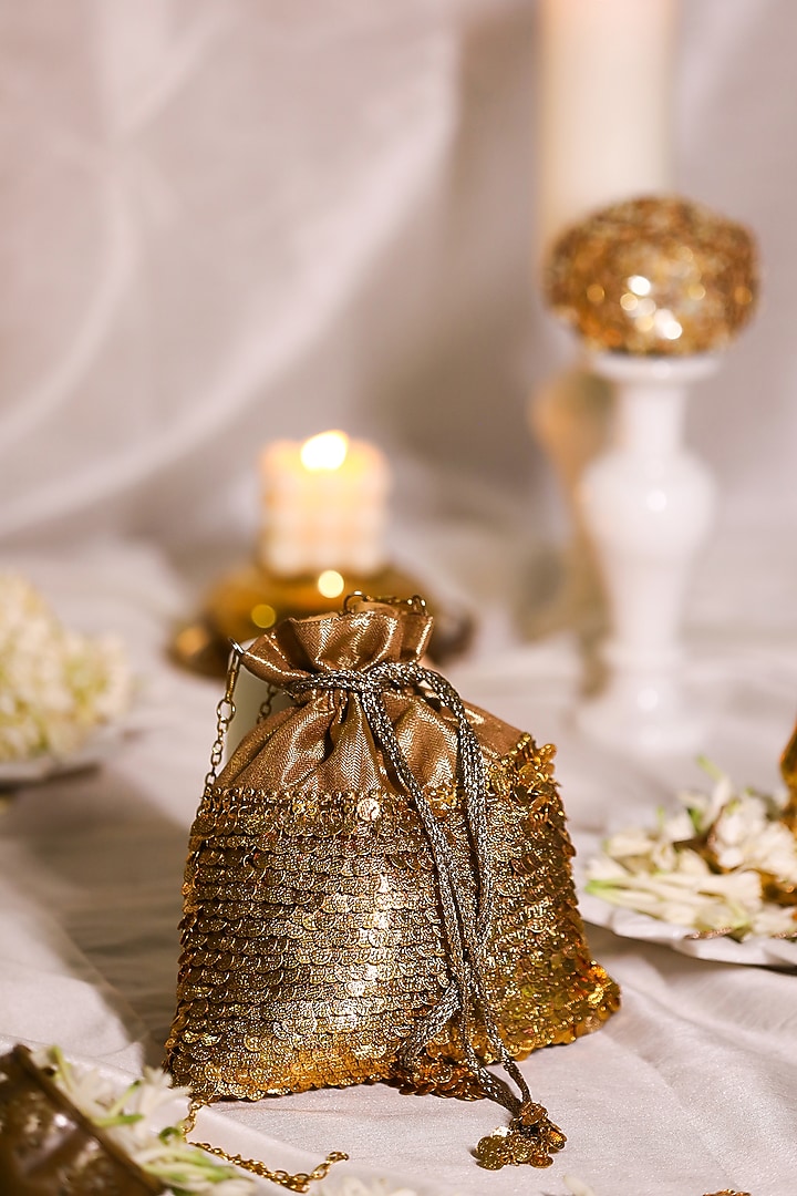 Gold Brocade Gota Embroidered Potli Bag by 5 Elements at Pernia's Pop Up Shop
