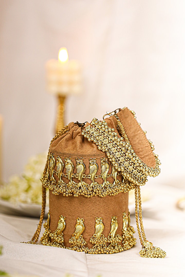 Gold Brocade Gota Embroidered Potli Bag by 5 Elements at Pernia's Pop Up Shop