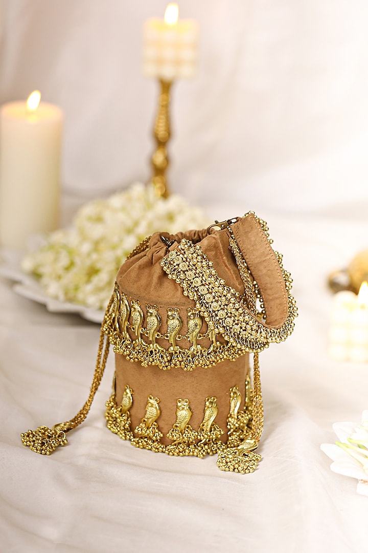 Gold Brocade Gota Embroidered Potli Bag by 5 Elements at Pernia's Pop Up Shop