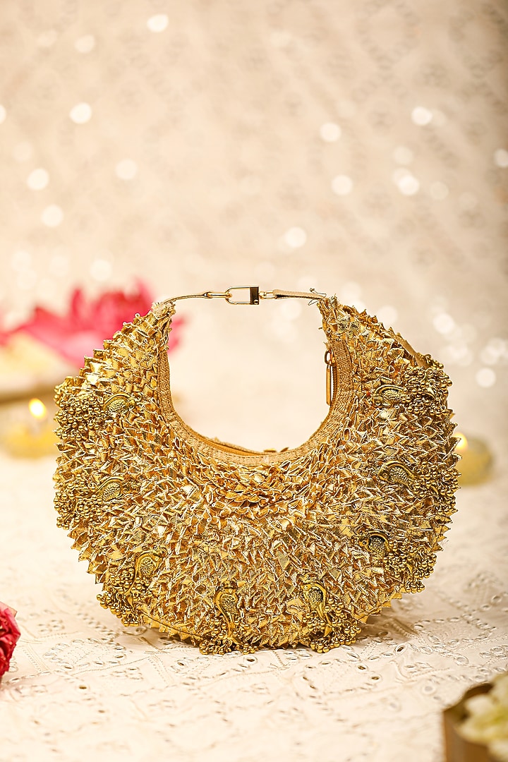 Gold Brocade Embroidered Potli Bag by 5 Elements at Pernia's Pop Up Shop