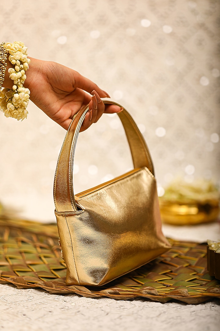 Silver PU Leather Embellished Clutch by 5 Elements at Pernia's Pop Up Shop
