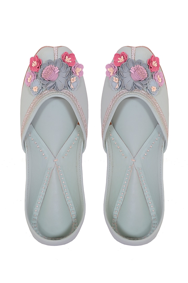 Mint Floral Embroidered Juttis by 5 Elements