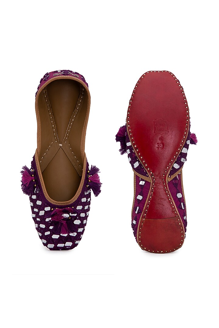 Dark Purple Silk Juttis by 5 Elements at Pernia's Pop Up Shop