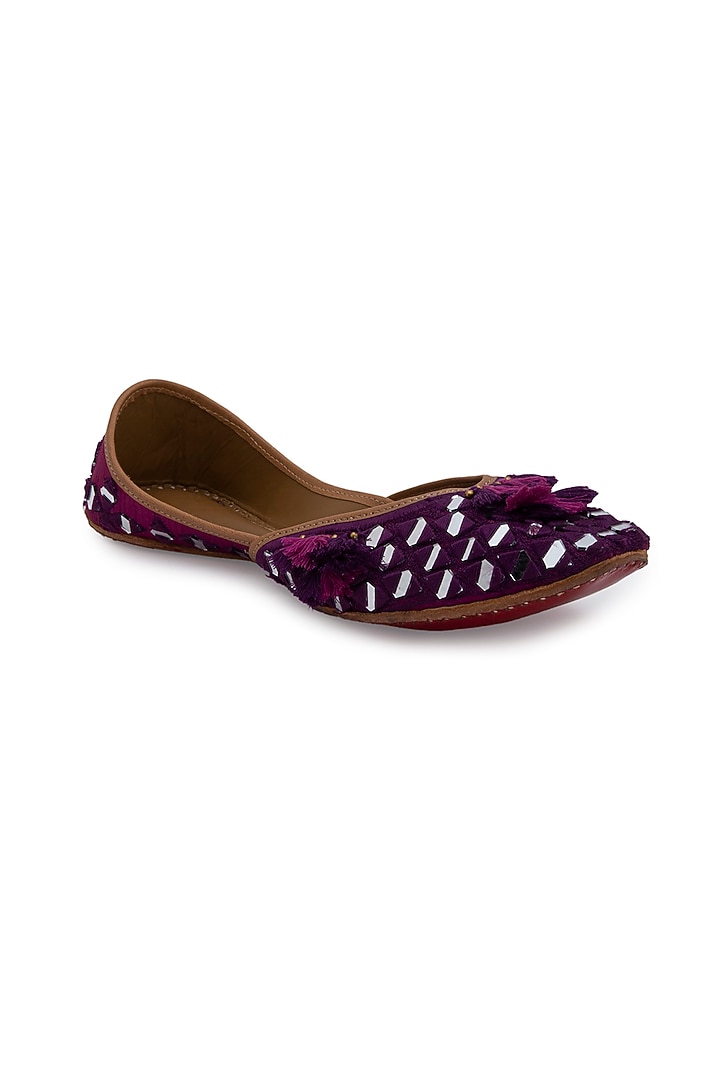 Dark Purple Silk Juttis by 5 Elements at Pernia's Pop Up Shop