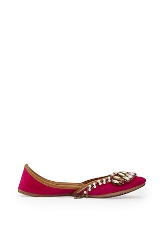 Dark Red Velvet Juttis by 5 Elements