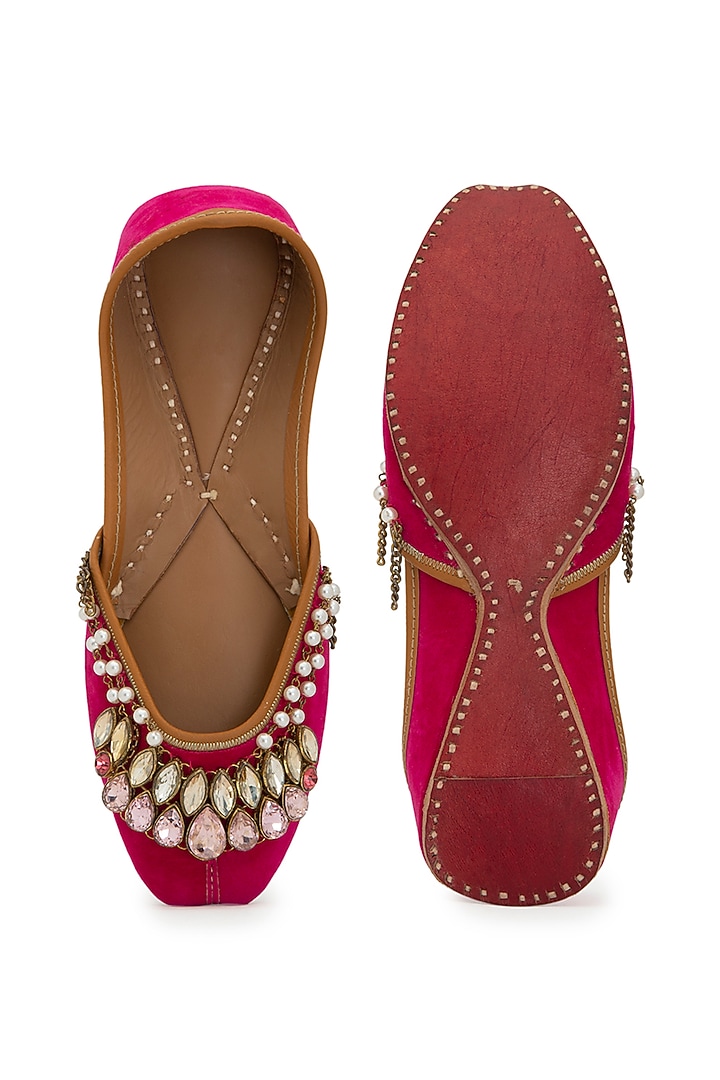 Dark Red Velvet Juttis by 5 Elements at Pernia's Pop Up Shop