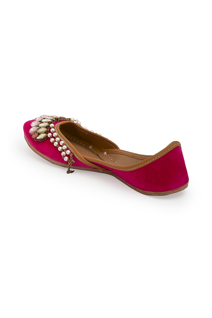 Dark Red Velvet Juttis by 5 Elements at Pernia's Pop Up Shop
