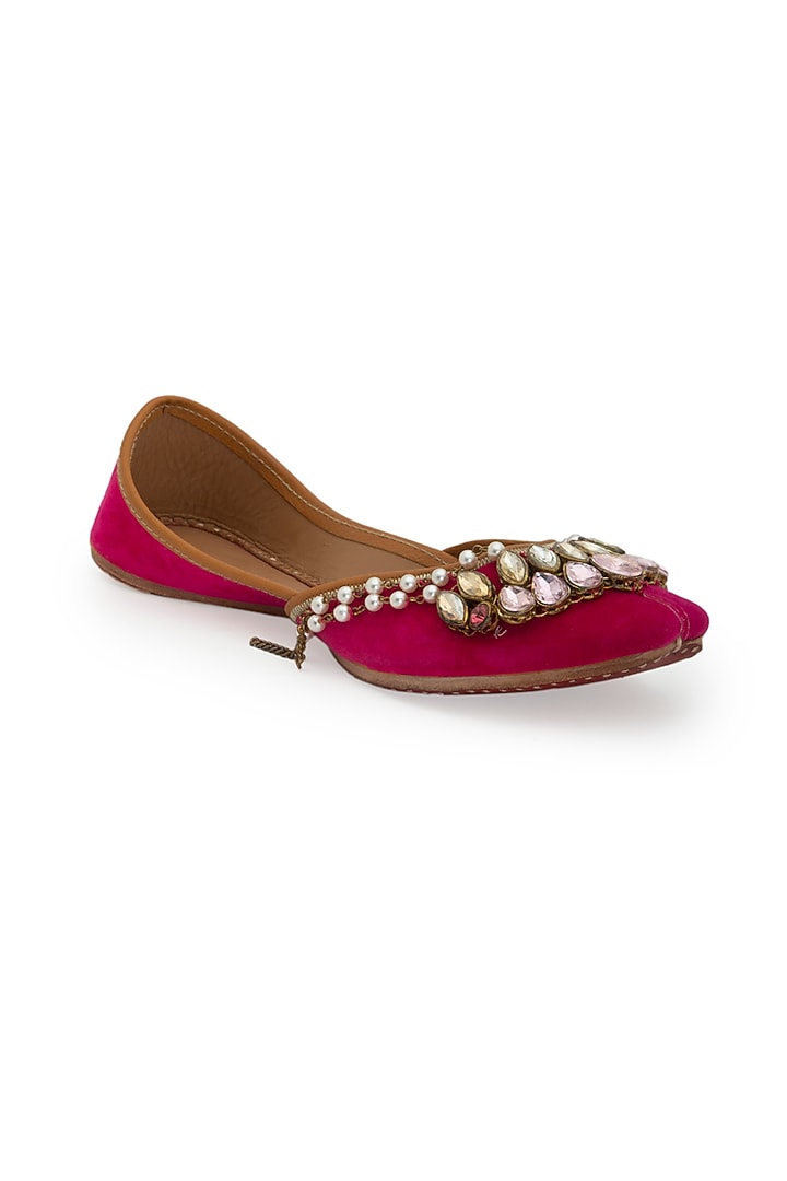 Dark Red Velvet Juttis by 5 Elements at Pernia's Pop Up Shop