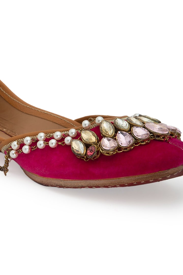 Dark Red Velvet Juttis by 5 Elements at Pernia's Pop Up Shop
