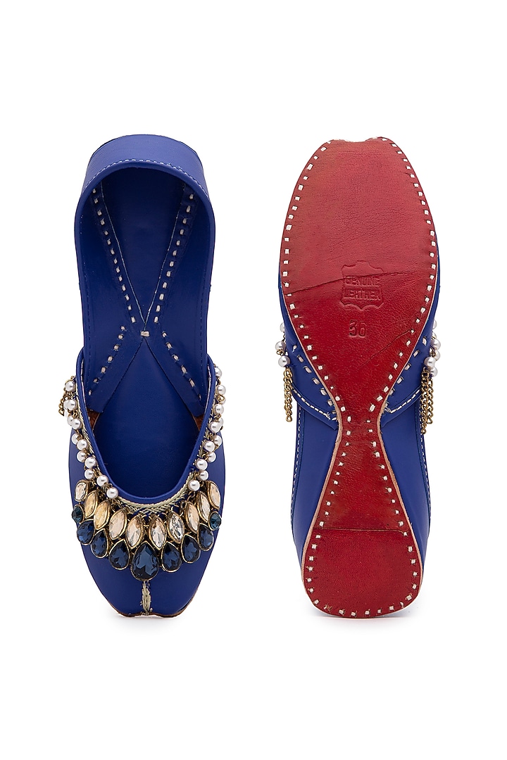 Cobalt Blue Polyurethane Juttis by 5 Elements at Pernia's Pop Up Shop