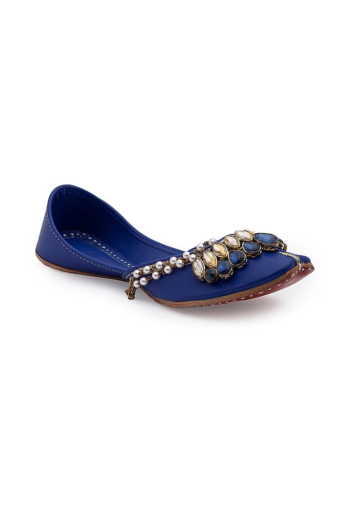 Cobalt Blue Polyurethane Juttis by 5 Elements at Pernia's Pop Up Shop