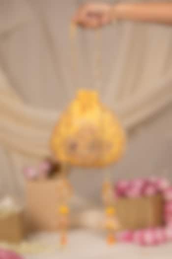 Yellow Cotton Hand Embroidered Potli by 5 Elements at Pernia's Pop Up Shop