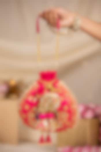 Pink Cotton Hand Embroidered Potli by 5 Elements at Pernia's Pop Up Shop